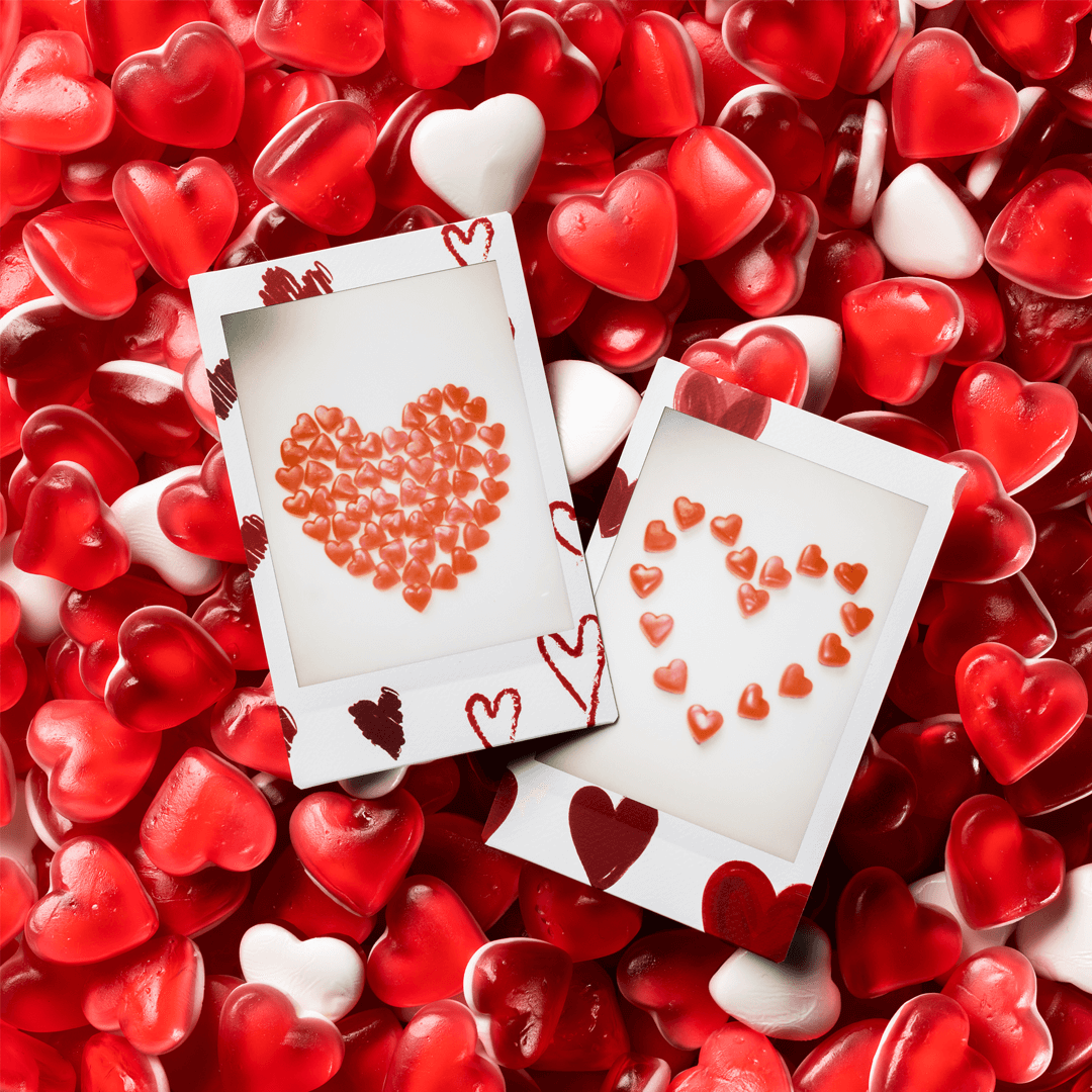 Instax mini film Heart Sketch snoephartjes met foto's van snoephartjes