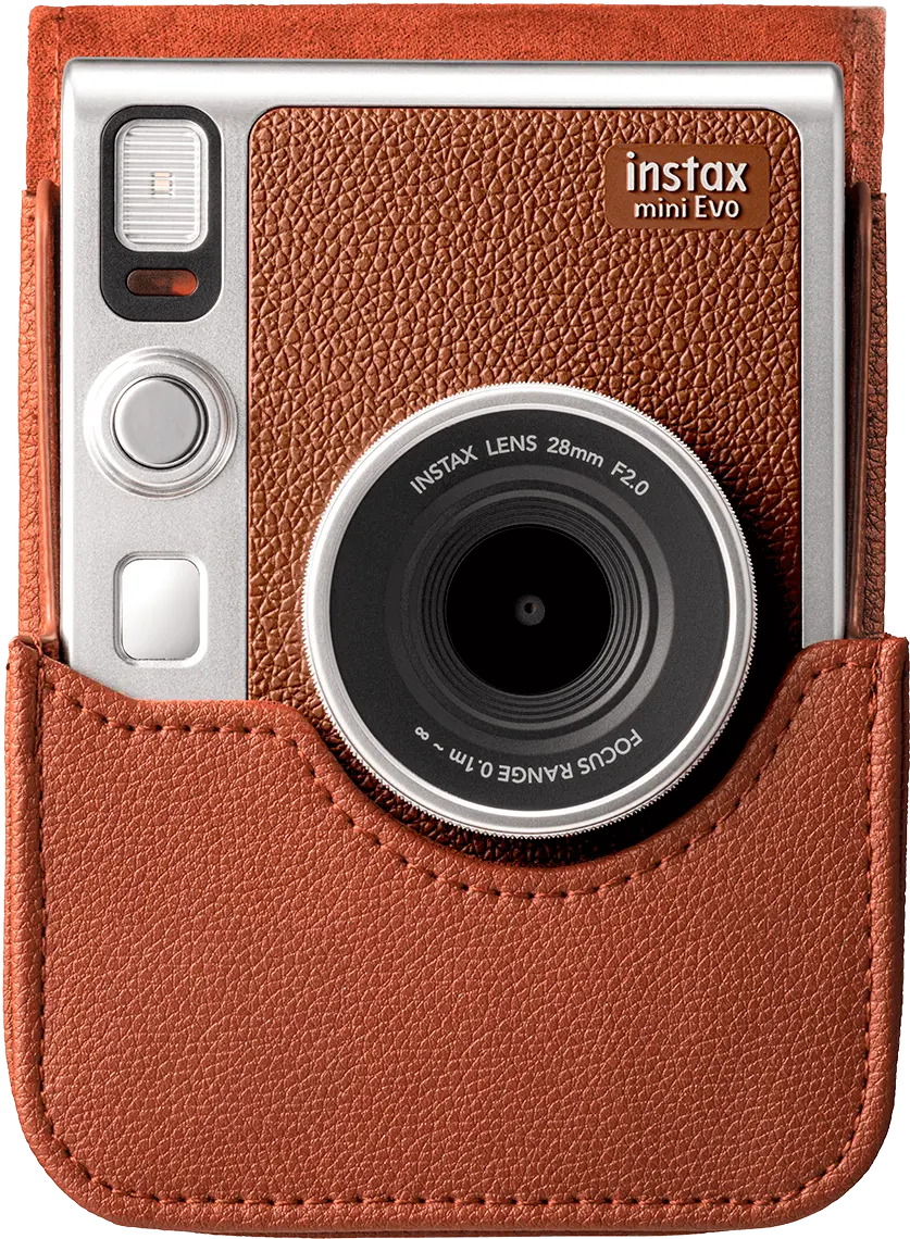 instax mini evo case brown voorkant met instax mini evo