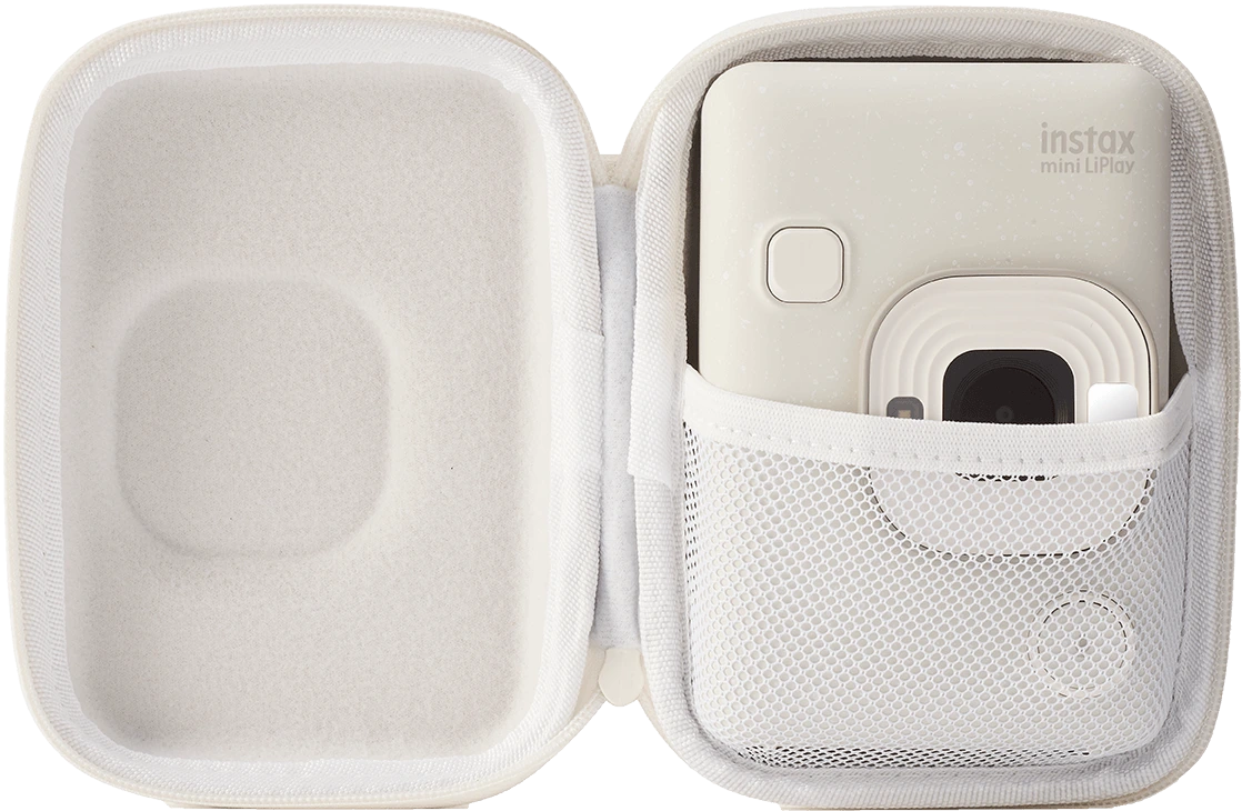 instax mini liplay misty white case open