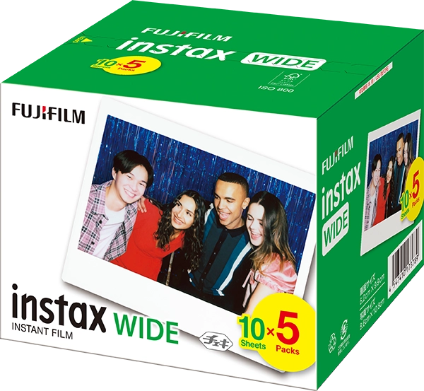 instax™ WIDE film vijftig pak, 5x10 foto's, zijaanzicht verpakking