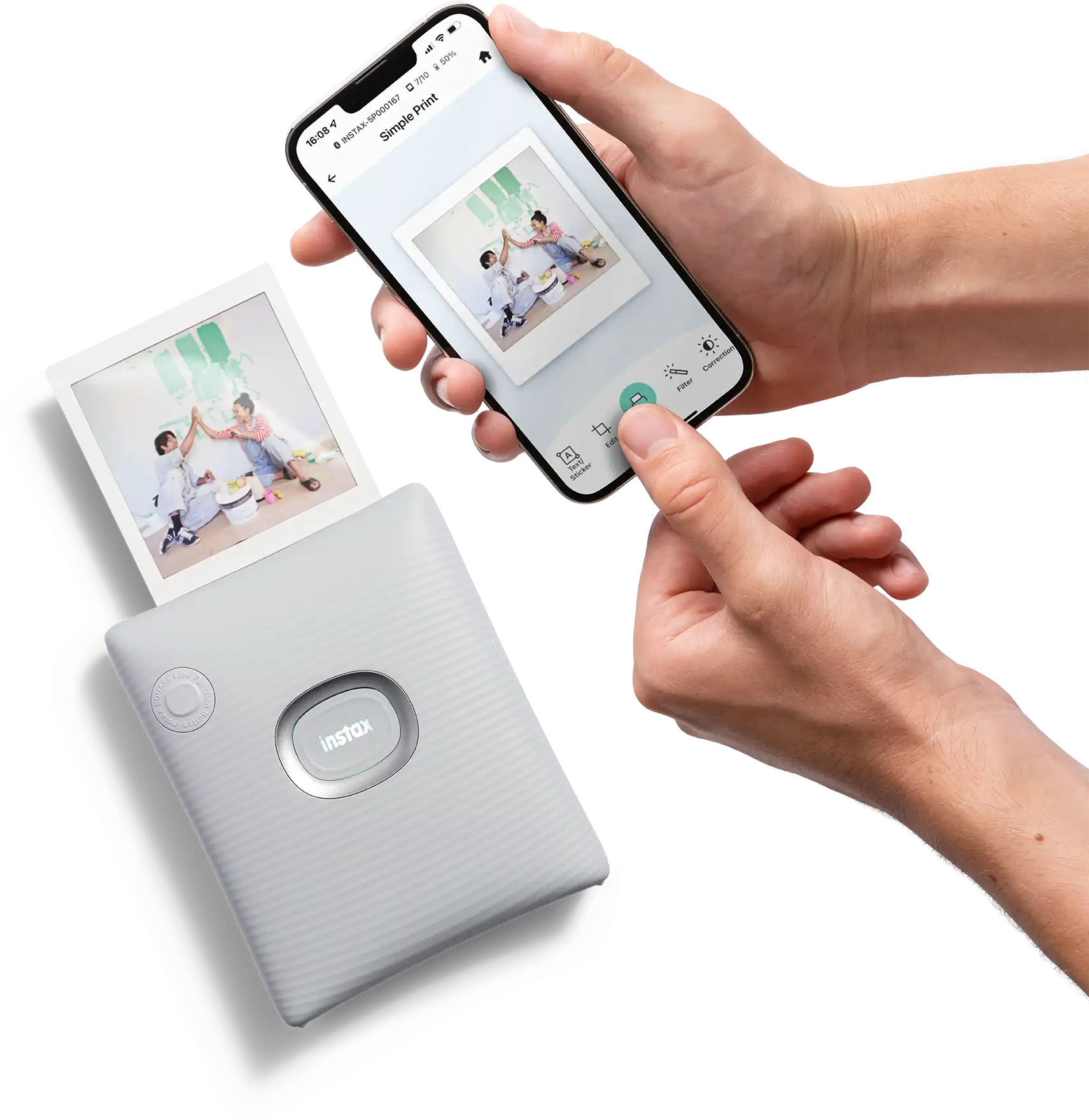 220815 Instax Square Link Ash Instax SQUARE Link™ Ash White - met telefoon