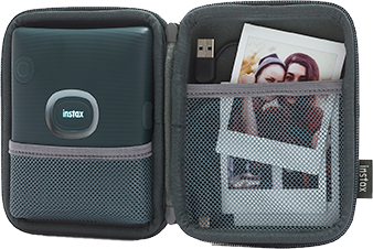 instax Link SQUARE case woven gray open voorkant schuin