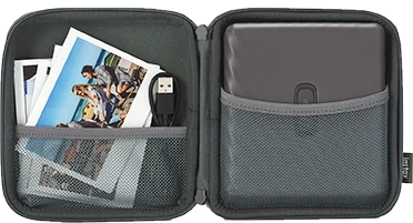 instax Link WIDE case mocha gray open voorkant
