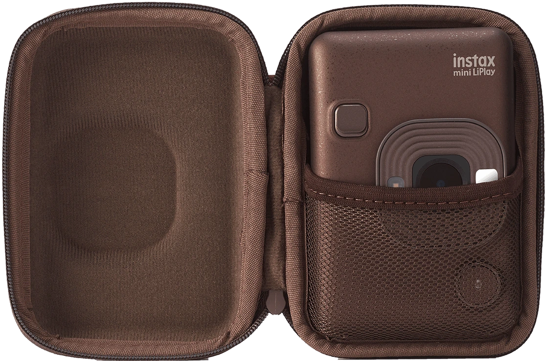 instax mini LiPlay case deep bronze voorkant open