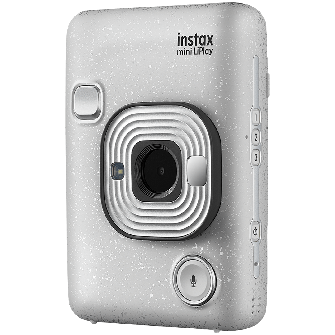 instax mini liplay stone white schuin voorkant