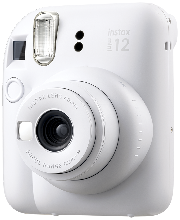 instax mini 12 clay white schuin voorkant