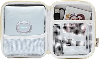 instax Link SQUARE case woven ivory open voorkant met printer